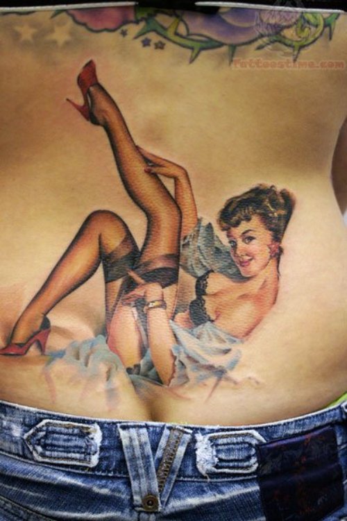 Pin Up Girl Lower Back Tattoo